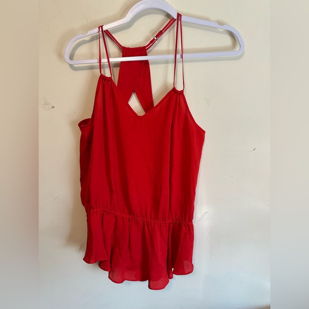 Rebecca Minkoff 💯 Silk Spaghetti Strape Peplum Tank Top Red Size XS Designer